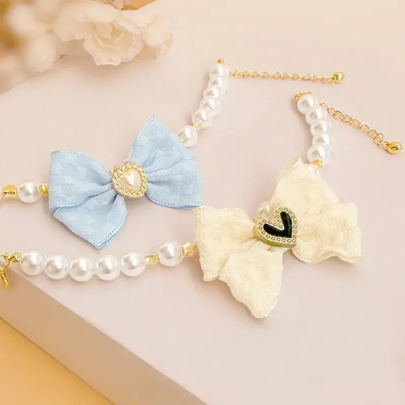 Cute 1-Piece Thermoplastic PU Dog & Cat Collar Necklace Jewelry - Solid Pearl Accents, Small Pets Chihuahua Yorkie Wedding Wear Accessory, All Seasons Valentine's Day Pet Supply, One-Piece