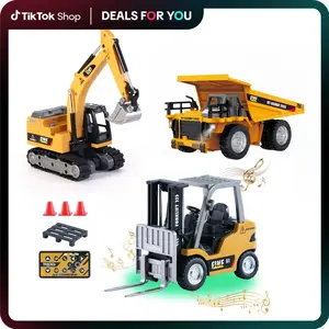 Hotfree Mini RC Construction Truck Toys, 1/64 Scale Alloy Excavator & Forklift with Lights and Sounds, USB-C Rechargeable Remote Control Vehicle Set, Birthday Christmas Gift for Boys Kids & Adults