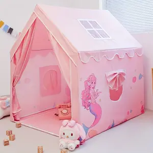 Girls' Reinforced Skeleton Tent, Princess Tent, Indoor Foldable Fairy Tale Mermaid Playhouse, Large House Toy, Birthday Gift, Toddler Play Tent