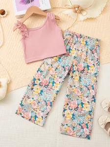 Girls' Short Sleeve Shorts Set, Soft Comfortable Fabric, Cute Casual Design, Suitable for 1-8 Years, Summer Outdoor Play, Daily Outings