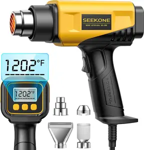 SEEKONE 1800W Heat Gun with LCD Digital Display Compact Design Hot Air Gun Variable Temperature Control 122℉~1202℉（50℃- 650℃）with Memory Function and 4 Nozzles for Crafts, Vinyl Wrap, Shrink Tubing