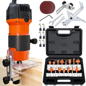 Compact Router, 6.5-Amp 1.25 Compact Wood Palm Router, Wood Trimmer with 15 Pieces 1/4" Router Bits, High Speed 30000RPM for Precision Woodworking |   DIY Wood Tools, Small Shop Essentials, Cabinet Making Equipment