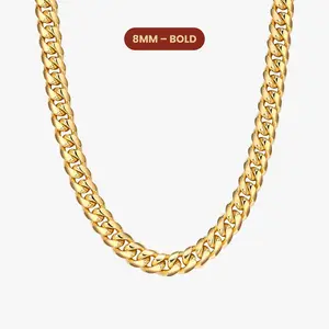 JAXXON Women's Cuban Link Chain 8mm - Gold - Waterproof - Box Clasp