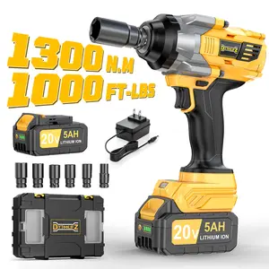 1000FT-LBS (1300N.m) Cordless Impact Wrench 1/2" with 1or2*Battery, Brushless Impact Gun with 6 Sockets, 2100RPM for Car & Truck summervibes