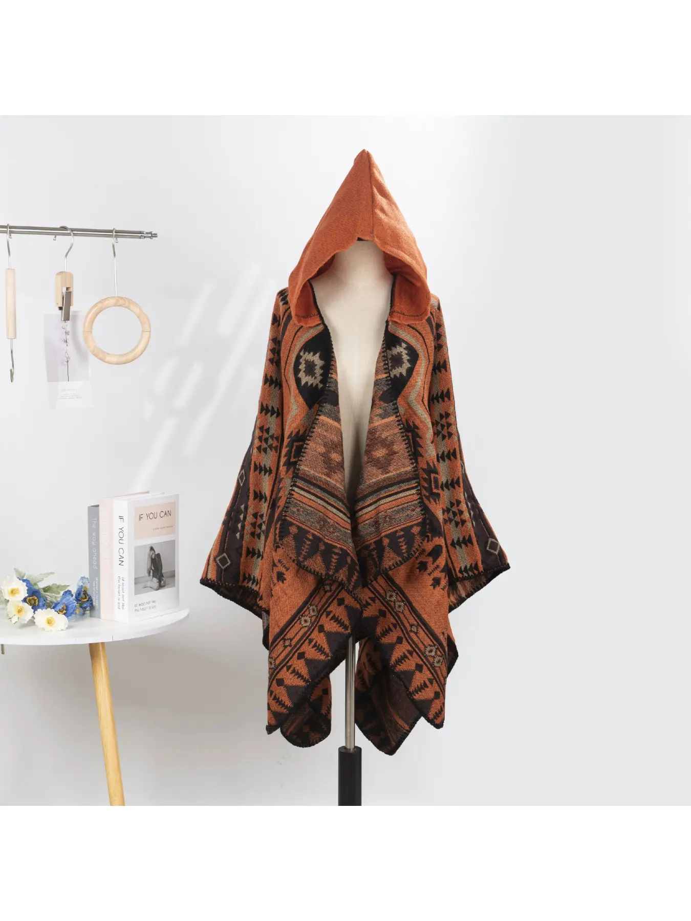 Vintage Knitted Large Hooded Shawl Cape Poncho Unisex Outerwear Wearable Poncho Shawl with Hood Thick Scarf for Travel Outdoor Warmth and Outfit Soft Warm Shawl