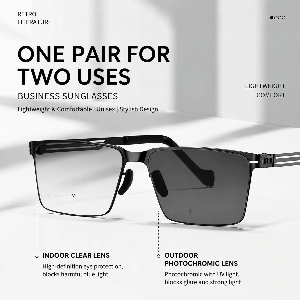 Smart Photochromic Sunglasses for Men, Clear to Dark Transition Lens, Ultra Light 22.7g Frame, Comfortable Glasses for Driving & Outdoor Adventures