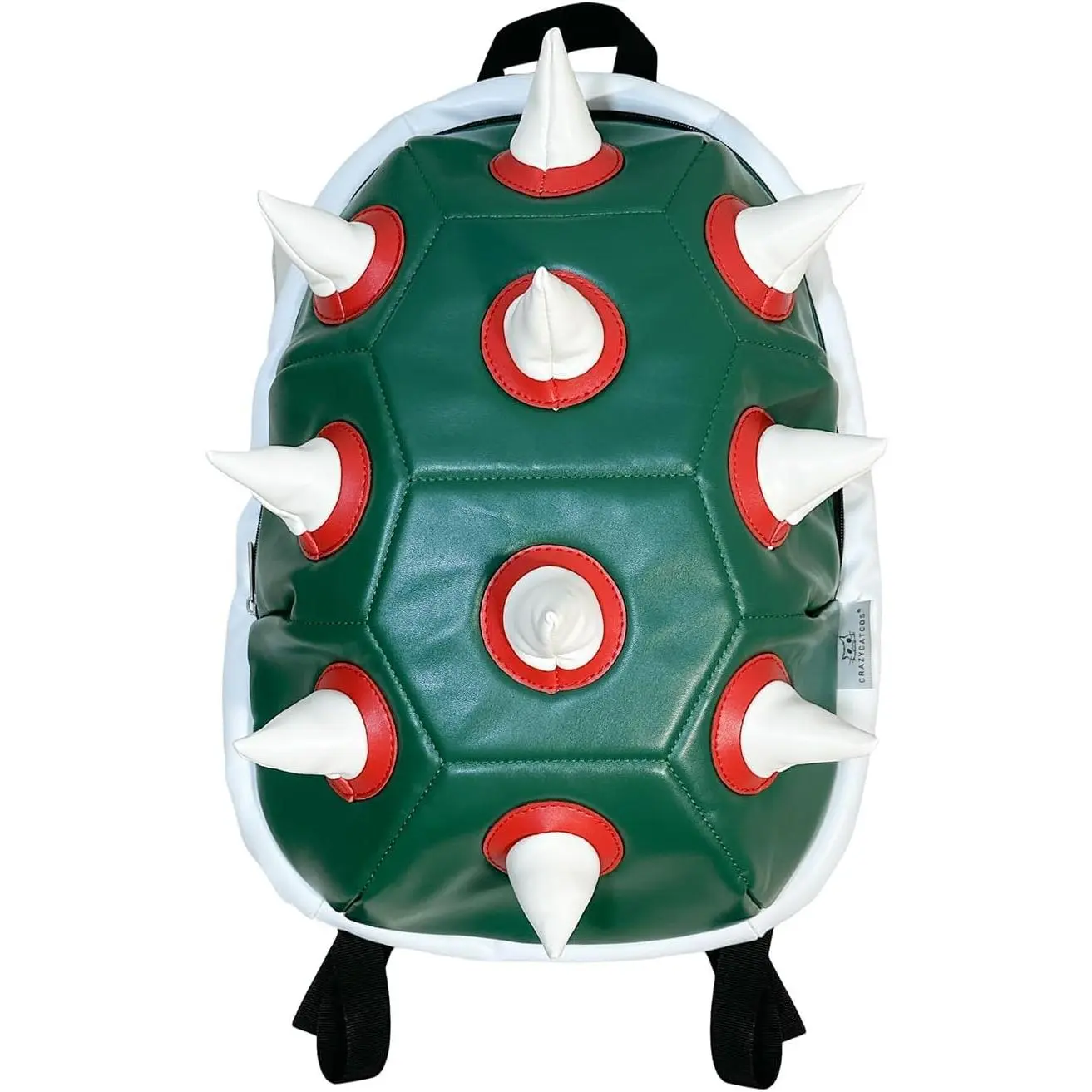 Bowsette Koopa Theme Cosplay Props Backpack, 14-Inch White Spiked Laptop Backpack with Green Turtle Shell (Sports & Outdoor Gym Bag Accessory)
