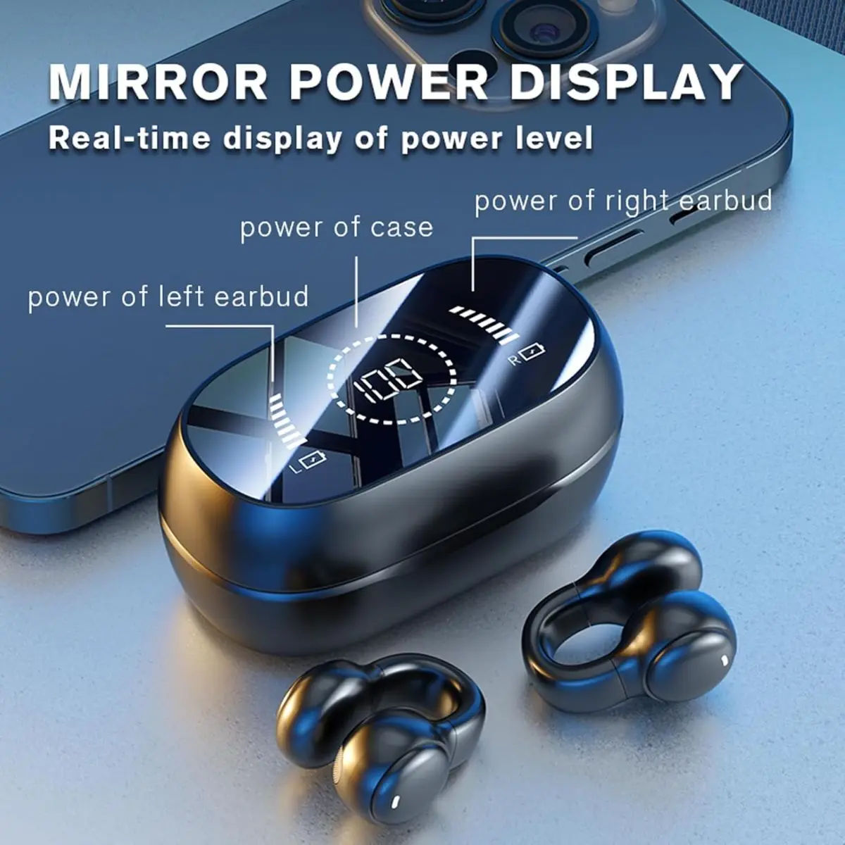 Silicone Open-Ear Bone Conduction Headset - Wireless Clip-On Audio Device with Bluetooth 5.2 Connection, Instant Charging, Automatic Noise Reduction, Waterproof Design, Dual Mic, Bike Safe for Biking