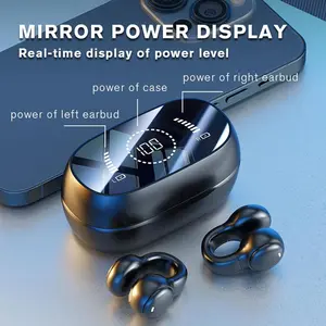 Wireless Clip-On Open Ear Bone Conduction Headphones, Bluetooth Audio Electronic Device with Silicone Build, Waterproof Earbuds and Mics