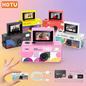 HOTU Mini Flip Screen Digital Camera - Ultra-Compact HD 720P Camera | 1.0MP Lens, Flash & 0.96" Display | Built-in 16GB Card + Charging Cable | Retro Video Camera for Travel, Gatherings, Kids & Parties