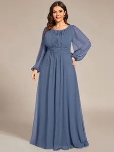 Ever-Pretty【Plus size】curvy dress , Fall  Long Sleeve Chiffon A-Line Empire Waist Formal Dress – Graceful for Weddings & Evening Dress 0106B