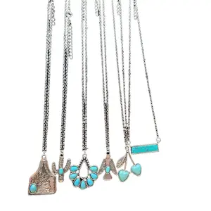 Western Inspired Faux Turquoise Pendant Necklace