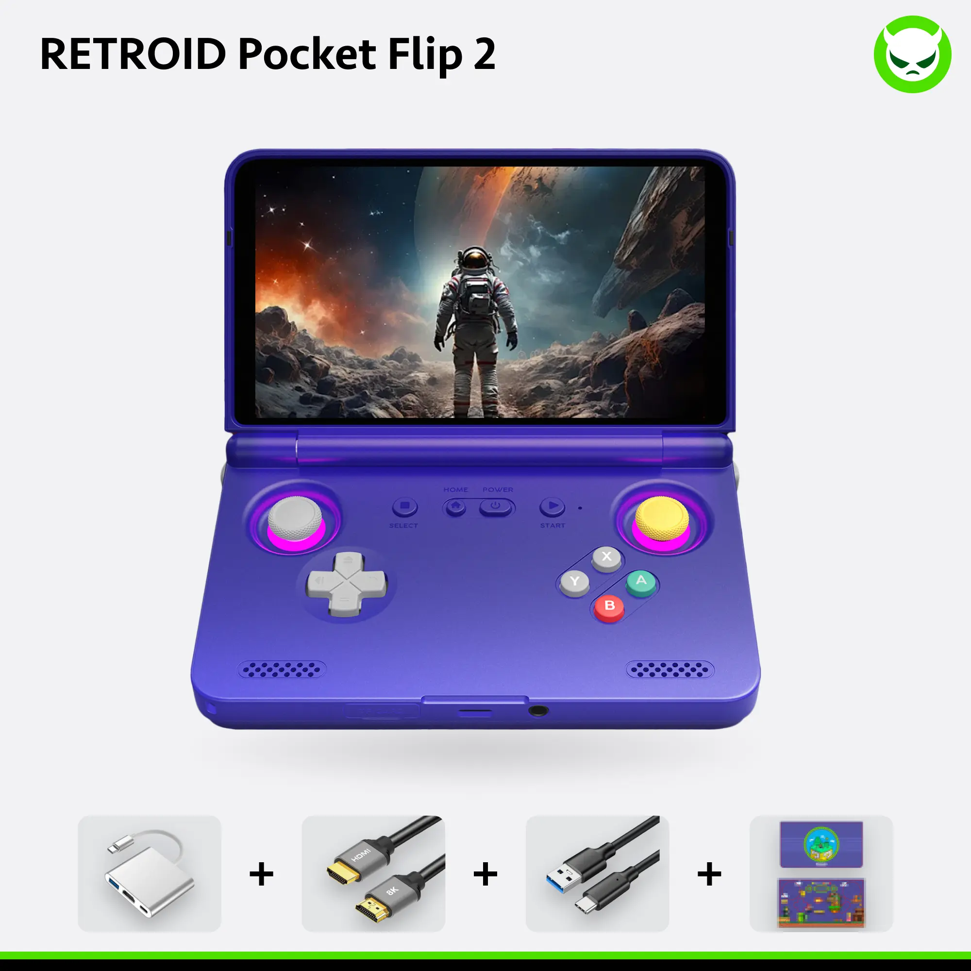 Retroid Pocket Flip 2【Ready to Use】Handheld Console SD865【Buy 1 Get 1 Multi-port Adapter+1 8K Projection Cable+1 Type-C Cable+1 ROMs Card】Android 13 Adreno 650 8GB LPDDR4x 5.5-inch AMOLED 1080P Active-cooling 5000mAh WiFi Gift Package
