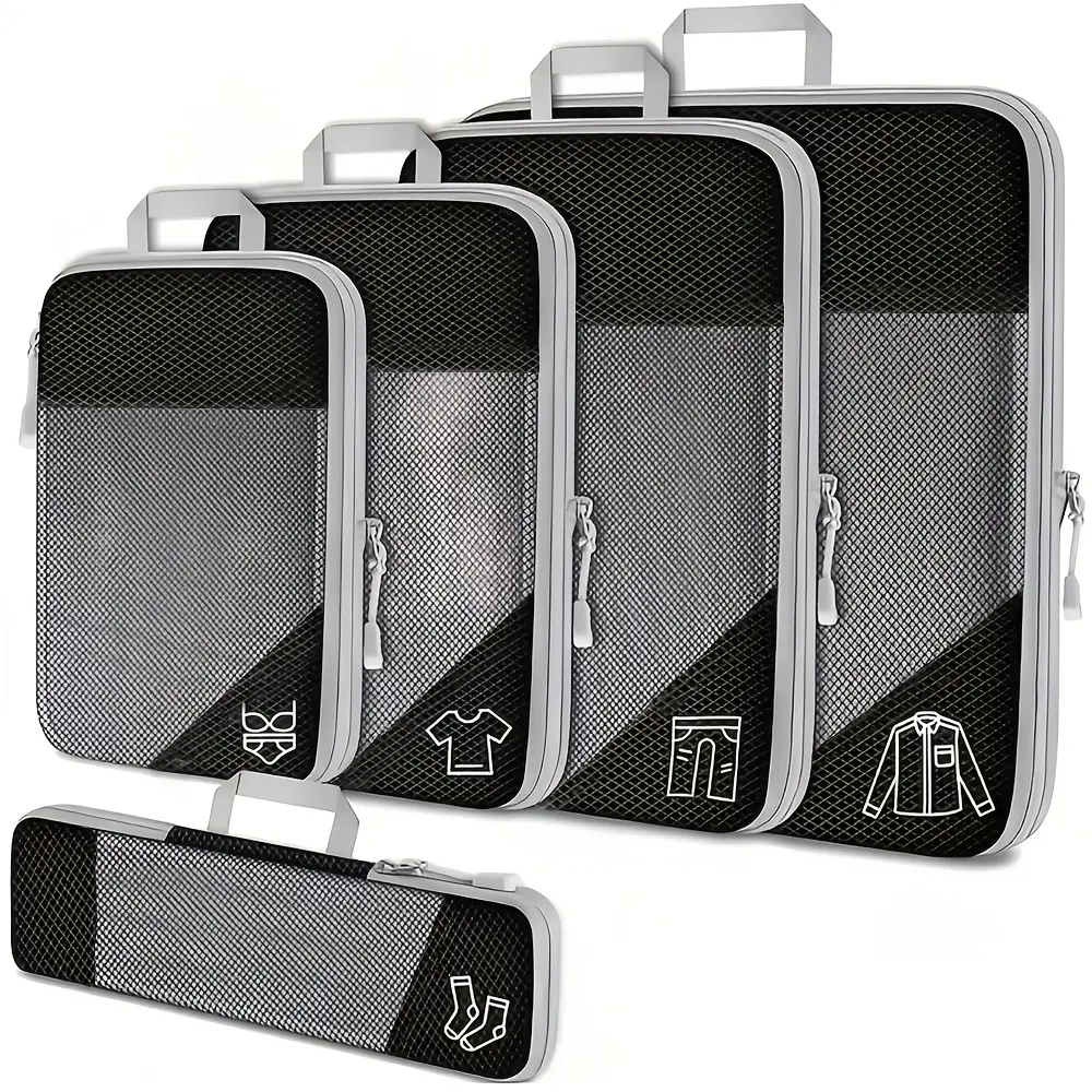 5-Piece Compression Cube Set for Travel, Travel Packing Cubes, Lightweight Vacation Essentials, Durable Luggage Storage Bags, Must-Have Travel Accessories