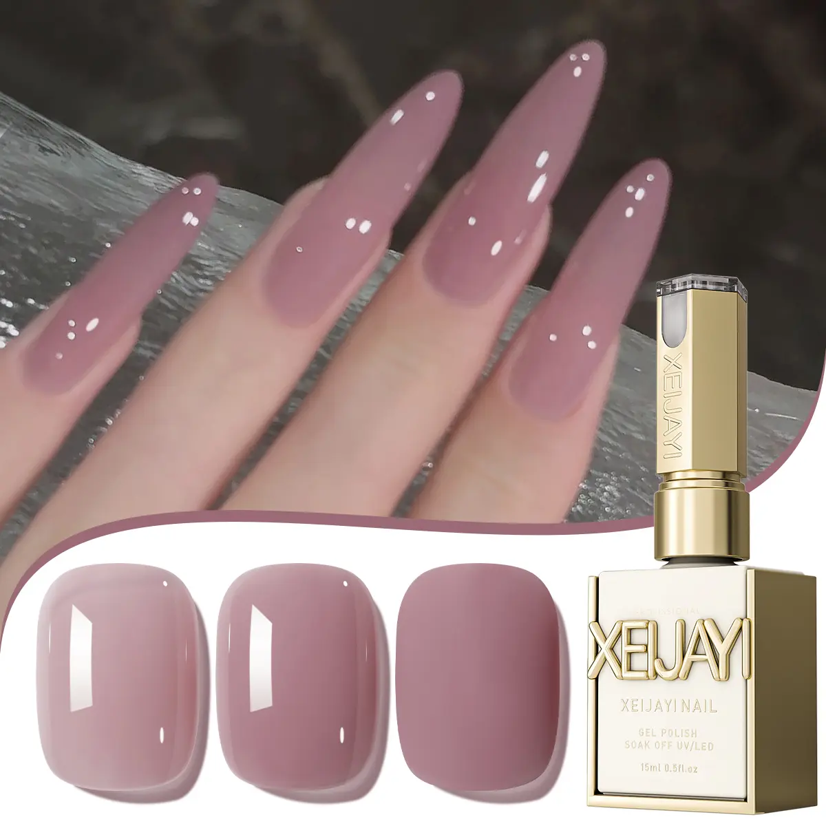 1PC M015 Ice Berry Pink Color Gel Polish (15ML) - High Gloss, Long-Lasting UV/LED Soak Off Jelly Crystal Formula, Alcohol-Free Single Item for DIY Nail Art, Gel Polishes & Salon Manicure