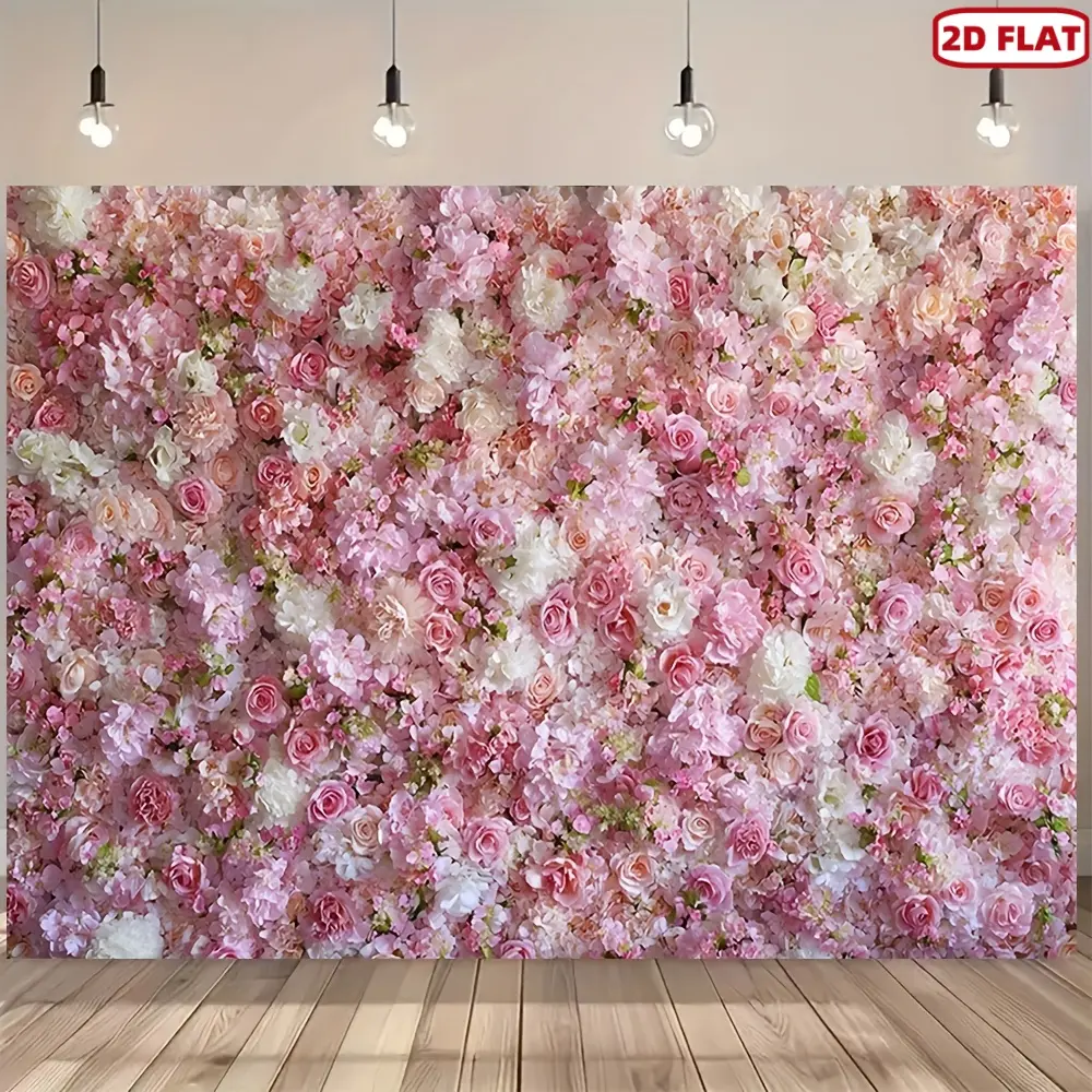 Rustic Floral Print Photo Wall Backdrop with Pink Roses & Peonies - Lightweight 2D Flat Elegant Flower Panel for Weddings, Birthdays - No Electricity Required Easy Setup Home Decor Tapestry