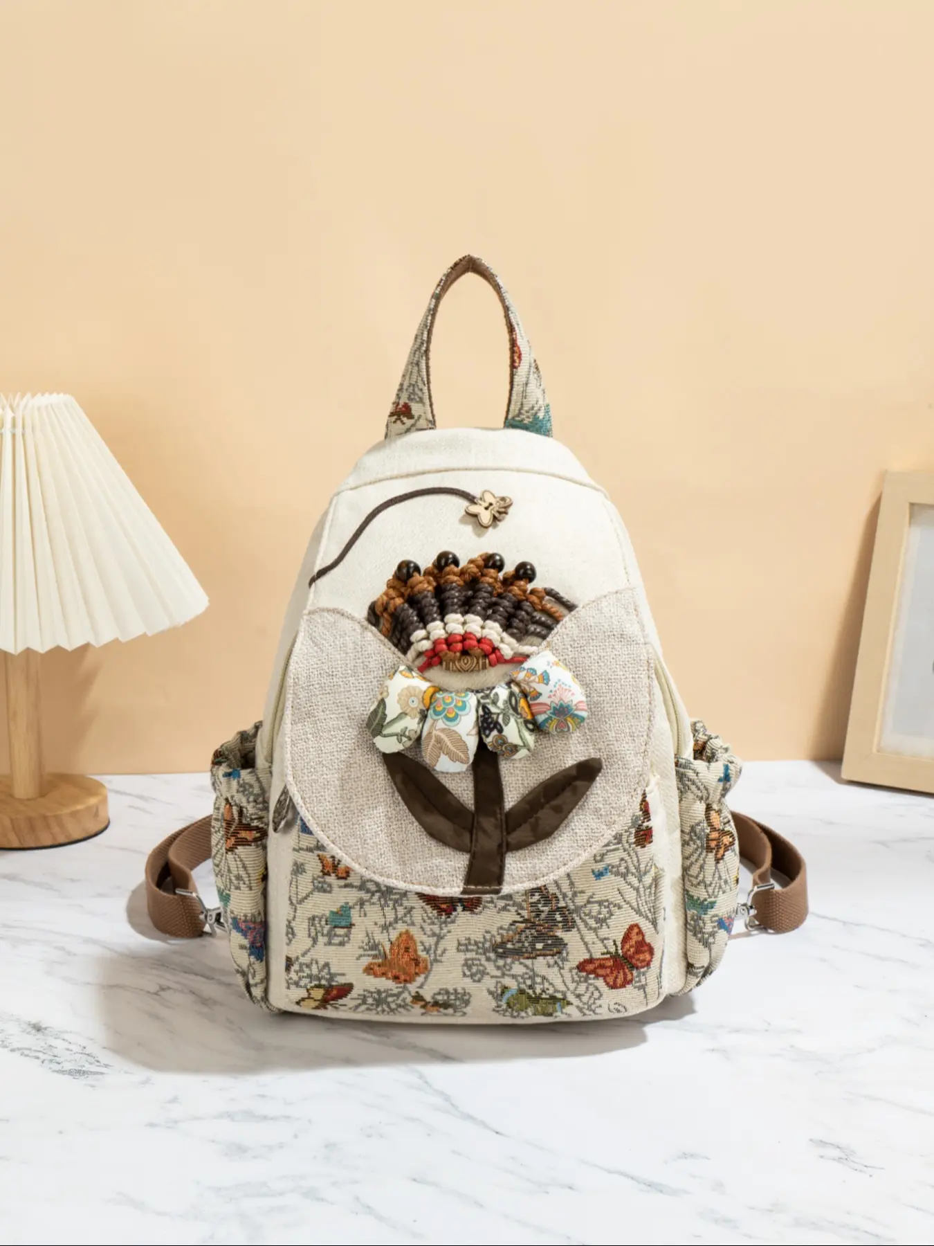 Boho Ethnic Handwoven Floral Butterfly Embroidered Backpack, Multi-Layer Original Design, Unisex Chest Bag, Two-In-One Flip Cover Bag