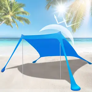 Portable Beach Canopy Tent for 3-4 People (with Sandbags + 2 Poles, UPF 50+ Sun Protection, for Camping/Hiking/Fishing/Picnics/Beach, Outdoor Sun Shelter)