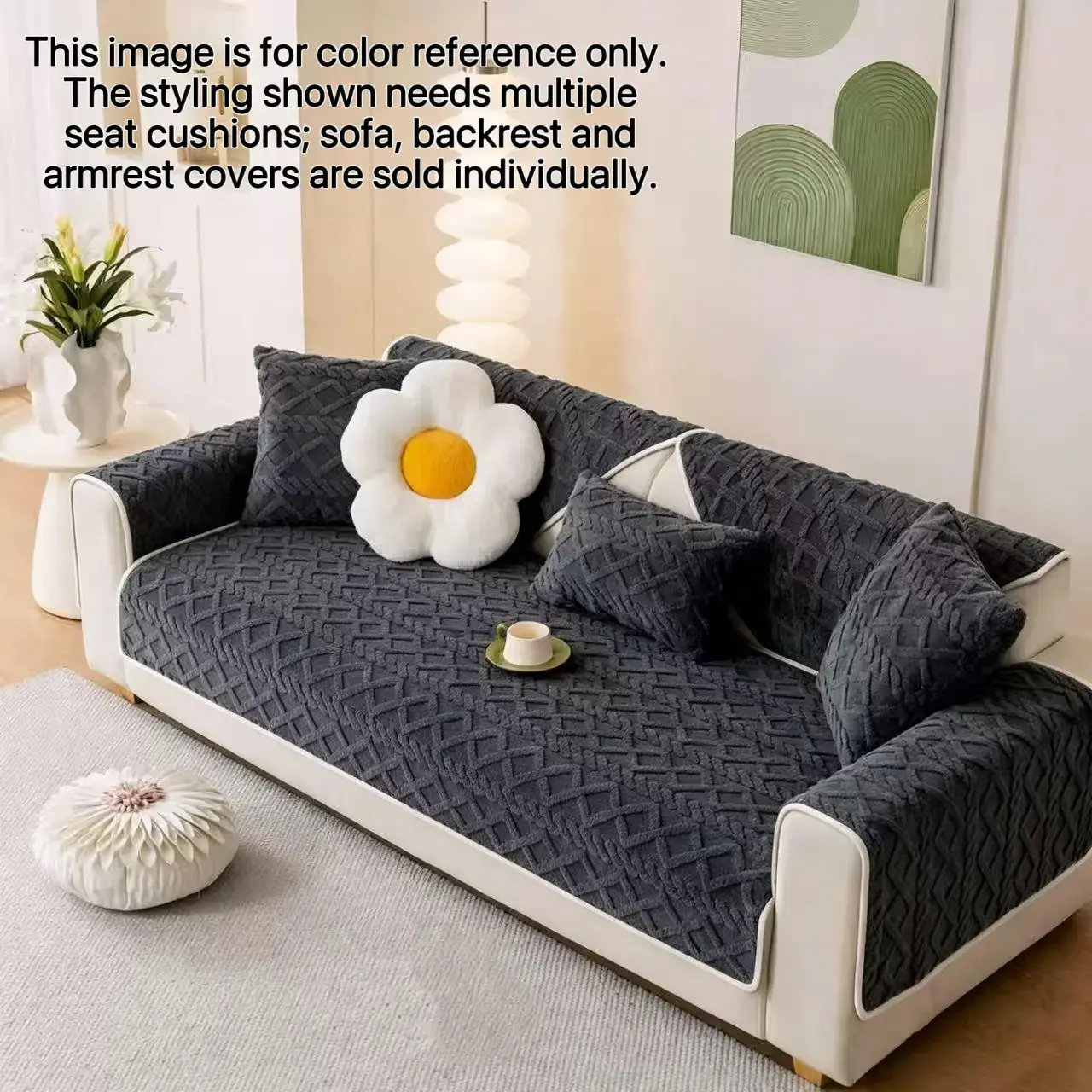 sofa cover Solid Color Cotton Velvet Sofa Cushion, 1 Count Simple and Modern Sofa Cover, Anti Slip Sofa Cover Cushion for Home Living Room Bedroom Sofa Slipcover