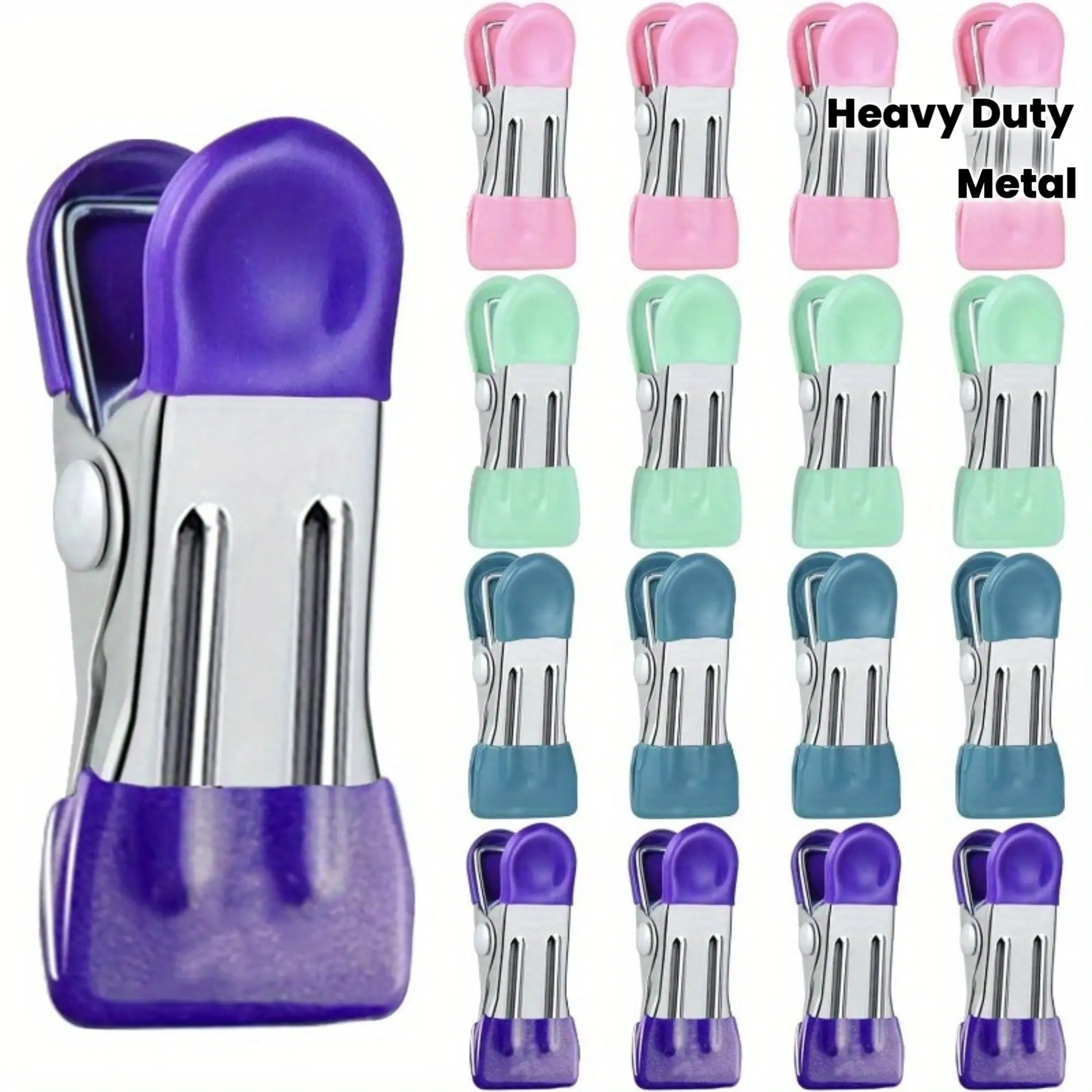 8/ 16pcs chip clip bag clip, food packaging clip with scratch-resistant vinyl coated end, heavy duty metal food clip for food, kitchen clip for bag food, photo folder clip