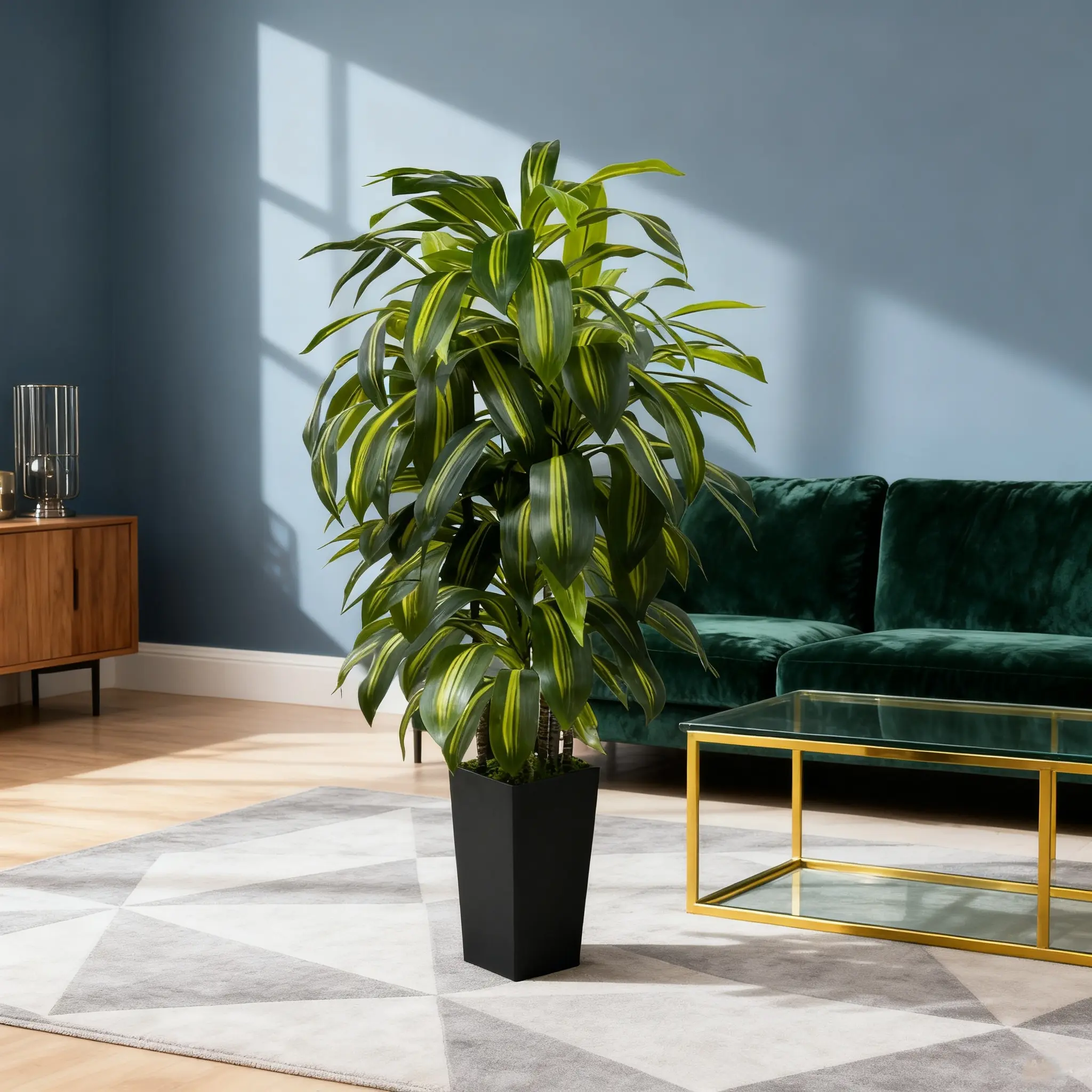 5FT 6FT Fake Dracaena Plant – Realistic Tall Artificial Tree with White or Black Planter – Faux Indoor Floor Plants for Living Room, Bedroom, Office Décor