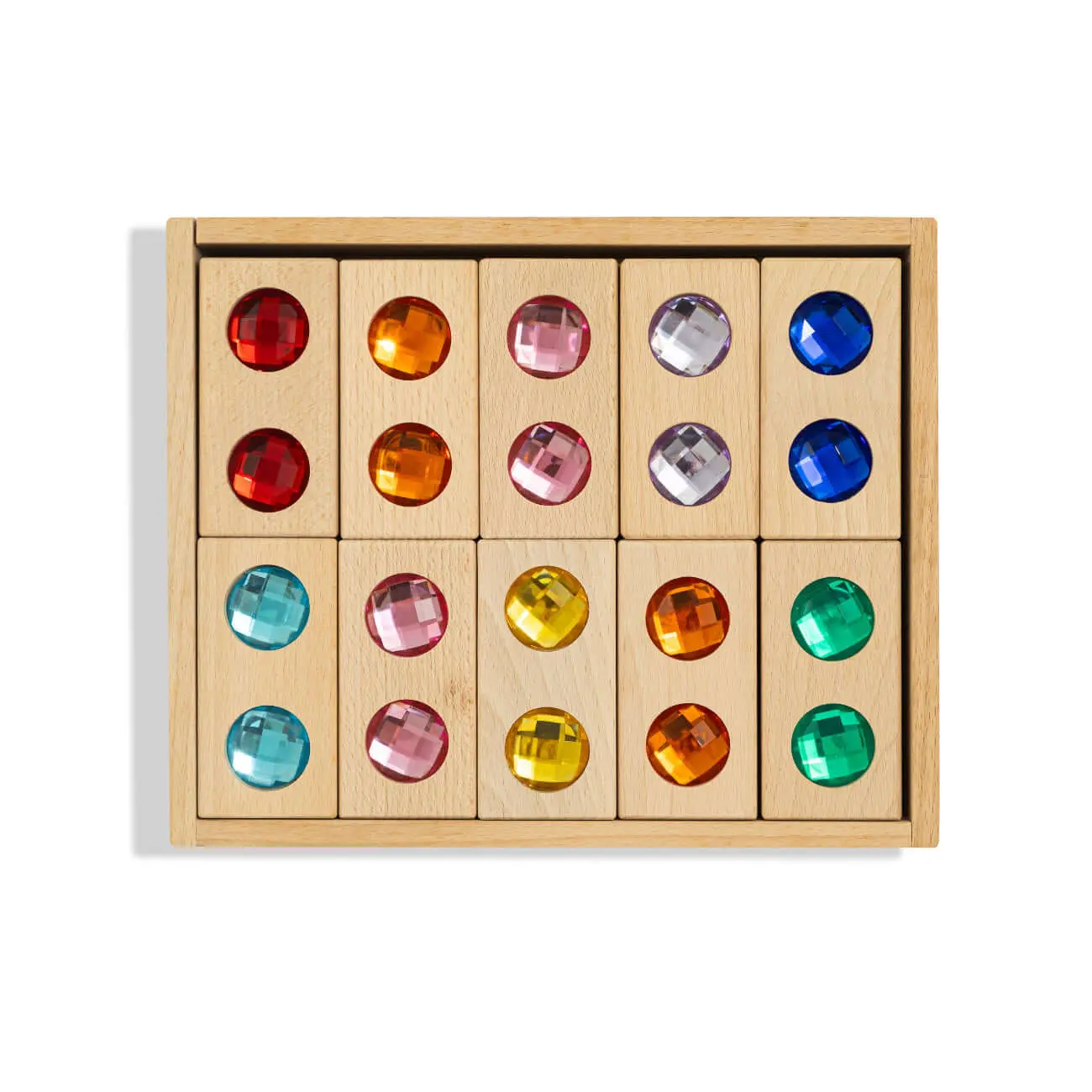 Maison Rue Hero Blocks 20-Piece Set Montessori-Inspired Wooden Blocks with Colorful Acrylic Gems for Sensory Play and Learning Ages 3+