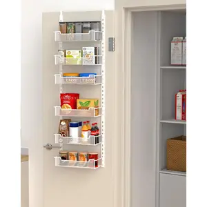 12.3" W Narrow Over the Door Pantry Organizer, 6-Tier Over the Door Organizer with Adjustable Basket, Pantry Door Organization  Pantry Kitchen Storage Room Spice Rack, White