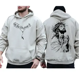 Unisex Vintage Christian Hoodie - Classic Spandex Fabric, Smooth Double-Sided Cross Graphic, Faith Pullover, Spiritual Streetwear Top, Matching USA-Made Gift for Men/Women (Only God Can Jesus Design)