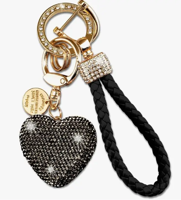 Women's Casual Rhinestone Heart Bling Keychain Wristlet with Wrist Strap - Cute Keychain, Kawaii Accessories, Purse Accessory, Ideal Gift for Women, Can Be Easily Accessed On the Go