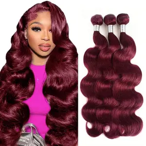 Vinisay 99J Burgundy Bundles Body Wave Human Hair Bundles Wine Red Brazilian Virgin Body Wave Bundle Human Hair Extensions 4X4 Lace Closure