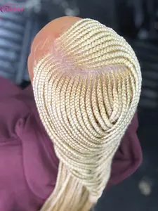 36 inch Side Part Braided Wigs 613 Blonde Cornrow Box Synthetic Full Lace Front Wig Knotless Full Hand Tied Braids for Black Women Glueless Frontal Wig Beginner Friendly Wig