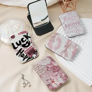 Millennial LUCK pink butterfly lip print pattern is easy to fold portable small desk mirror mini handheld makeup mirror suitable for daily festivals, birthdays, lovers, thanksgiving, Easter, Christmas, and souvenirs for sisters, friends and family