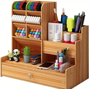 Large Wooden Writing Desk, Unique Design Pen and File Holder, Durable Wood Fiber Board Structure, Space Saving Storage Solution, Stationery Storage Organizer, Desk Tidy, Desk Accessory