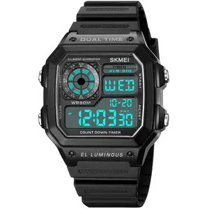 christmas 2024 Mens Outdoor Sports Watch Digital Multi-Function Alarm Stopwatch Countdown Backlight Waterproof  Black Rubber Shockproof Watch