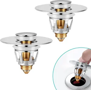 Universal Bathroom Sink Stopper with Hair Catcher, for 1.04-1.97 Inch Drain Hole, Spring Core Bathtub Drain Cover, Pop Up Sink Plug Basin Drain Strainer, 2 count