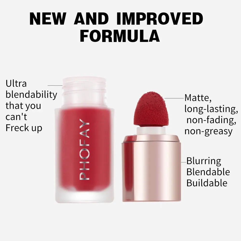 Matte Mousse Liquid Blush, Long-Lasting Non-Greasy Cosmetic with Sponge Applicator for Seamless Finish, 4.8 ML, Cheek Tint, Blend, Beauty Cosmetics, Adults, All Skin Types, 4.8Ml, Single Item, 24 Months, Streak-Free, Small Size