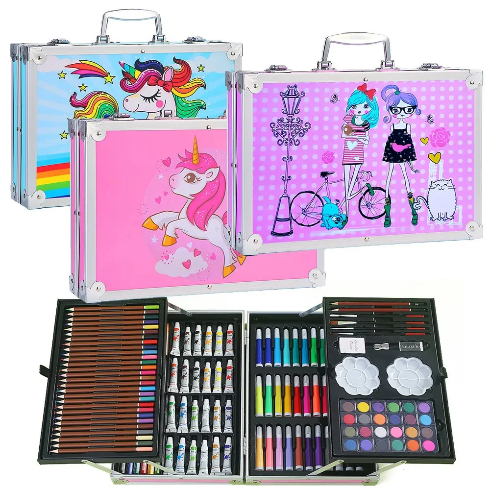 145 Colors Watercolor Pencil Set, Aluminum Case, Drawing Tools and Doodling Art Supplies, Creative Kids Craft Kit