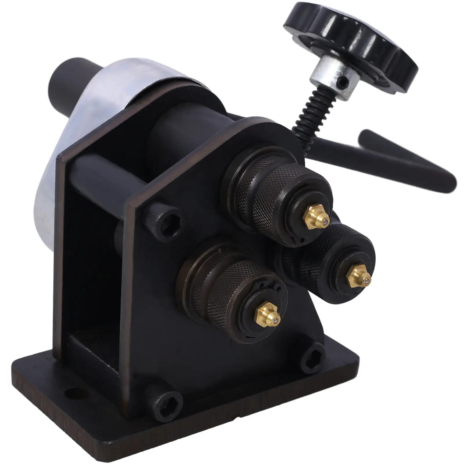 3" Manual Crank Ring Roller Bender, Hardened Hand Tool with Fine Adjustment & Accurate Bend, 13-1/2" Long Handle, Portable for Artisans Working with 1/4'' Round & 1'' x 3/16'' Flat Steel, Hardened Plate Feature