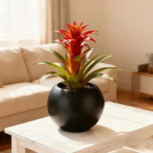 Matte Black Round Ceramic Planter Pot, Minimalist Wabi-Sabi Style, Indoor Plant Pot for Succulent, Snake Plant, Decorative Vase for Home, Office, Living Room, Tabletop Decor