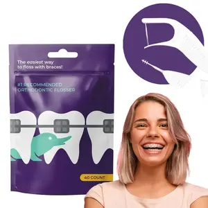 40 Count Orthodontic Floss Picks for Braces, Portable Deep Cleaning Dental Flossers, Flexible Non-Damaging Floss Sticks for Arch Wire, Safe Oral Care Floss Tools for Adults and Kids