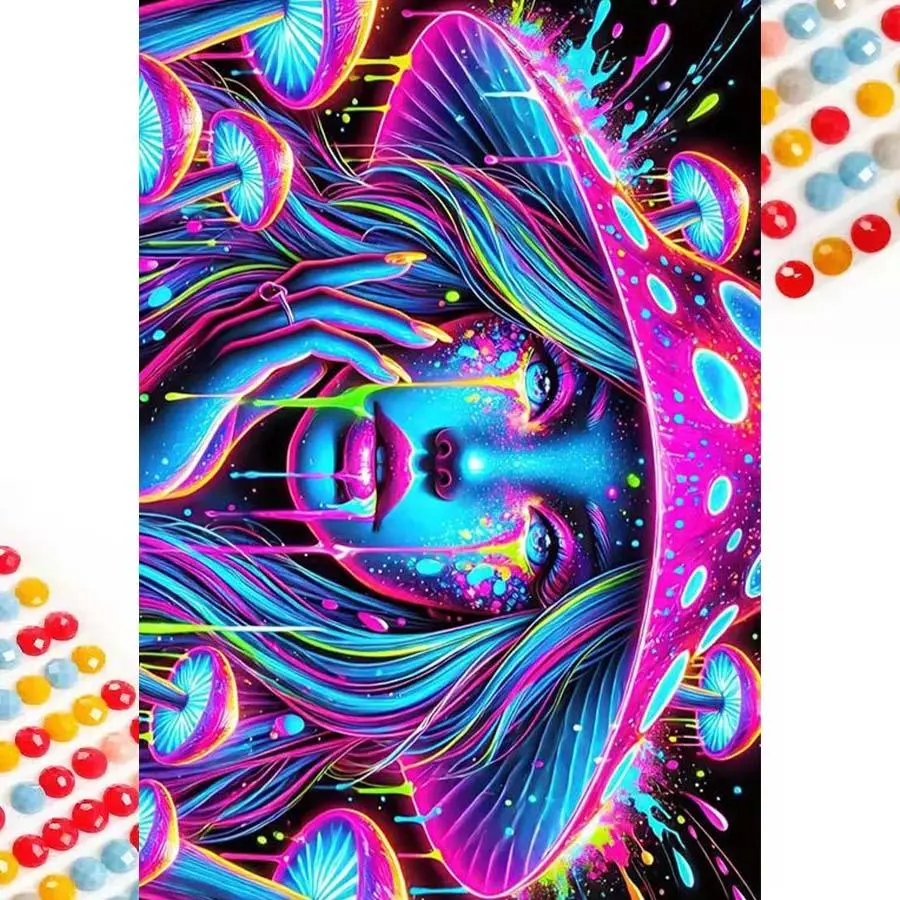 5D DIY Diamond Arts Colorful Painting Kit, Mushroom Girl Pattern Diamond Arts Colorful Painting Without Frame, DIY Decor Painting for Bedroom, Diamond Painting Kits, Diy Craft Supplies, Handicraft