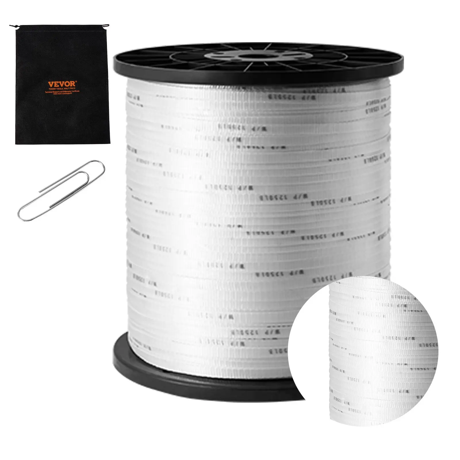 【summerfinds】VEVOR Polyester Pull Tape, 1/2" x 5249' Mule Tape Flat Rope, 1250 lbf Tensile Capacity, Printed Webbing Cable Pulling Tape for Packaging, Gardening, Commercial Electrical, Conduit Work, White
