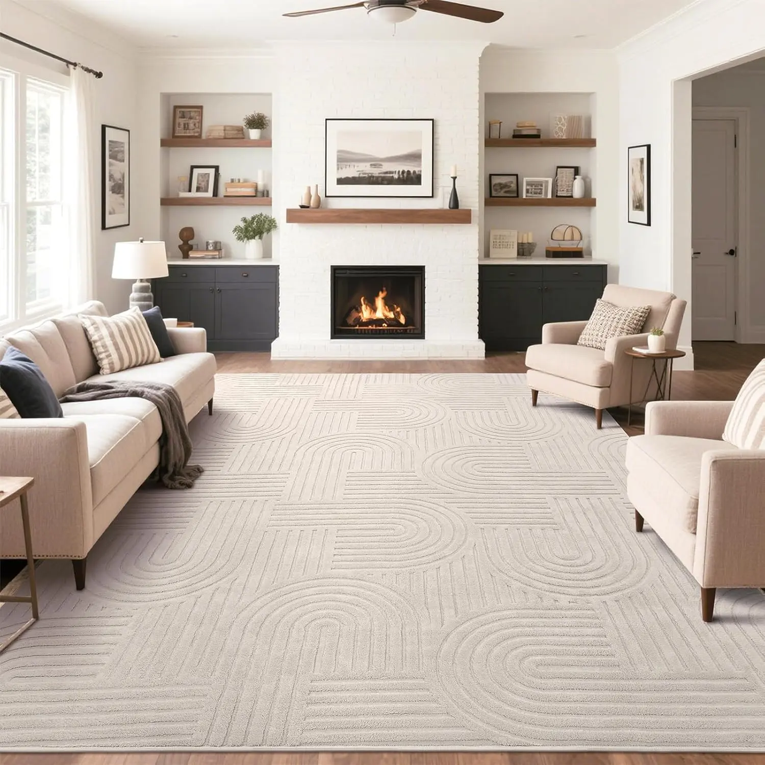 LOKHOM Soft Fluffy Arch Pattern High-Low Pile Indoor Area Rug, 9'x12' Large Non-Slip Machine Washable Contemporary Home Decorative Carpet for Living Room, Bedroom, Machine Washable Rug, Contemporary Rugs