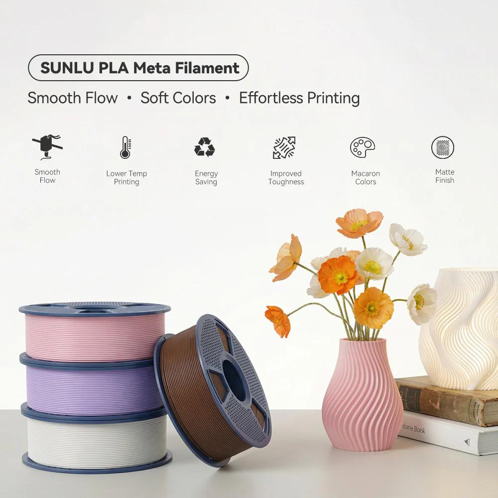 SUNLU PLA Meta 3D Printer Filament - 1KG Macaron Colors, PLA Based, Fast Print, Glossy Finish, Low Warpage - 3D Printing Supplies for Computers & Office Equipment