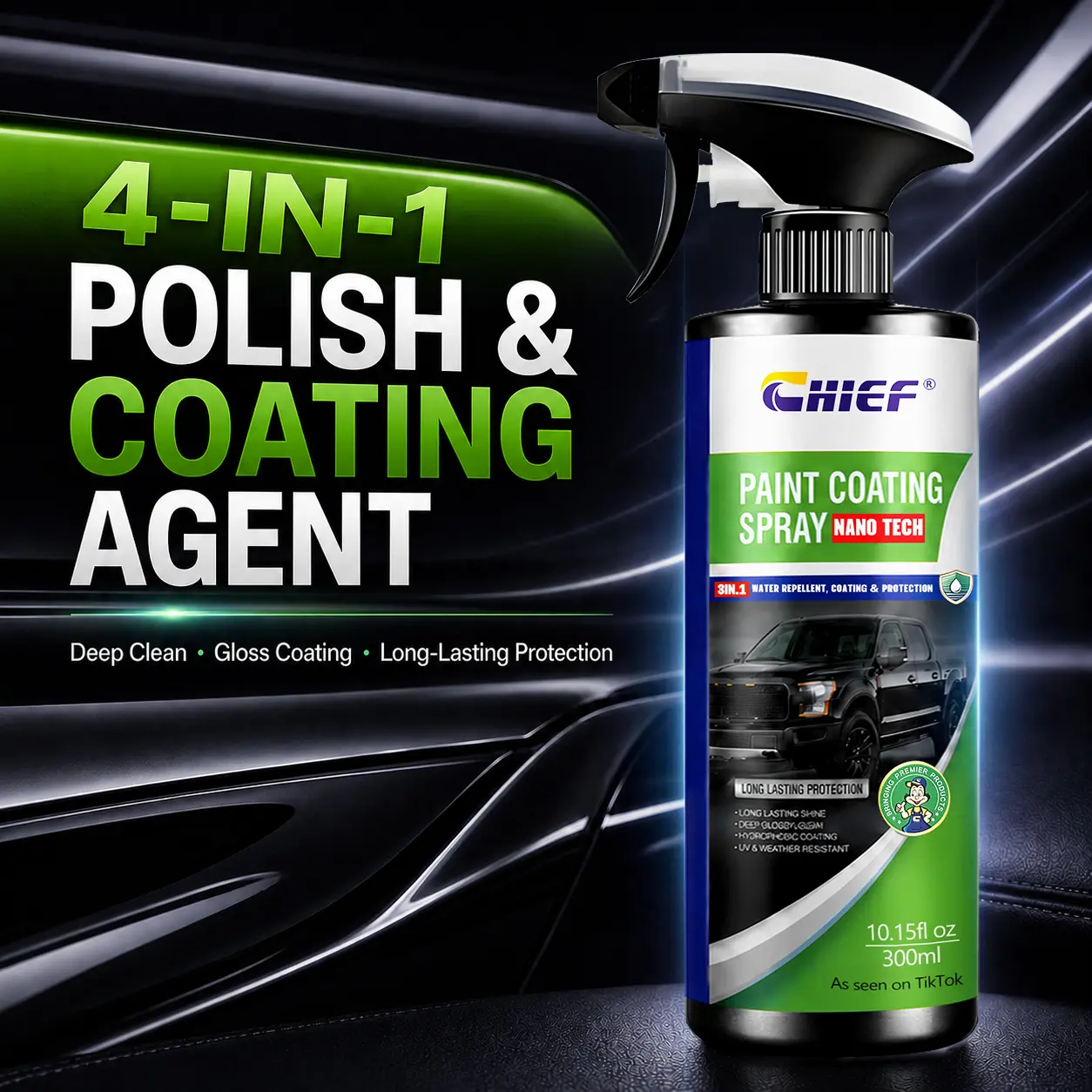CHIEF 4-in-1 Advanced Nano Ceramic Coating Agent, 16.9 fl oz Car Detailing Spray - Professional Polish, Surface Cleaner, Ceramic Spray Sealant Wet Wax, Liquid Car Wax for Radiant Paint Finish, Locks in Protection #ceramic coating car