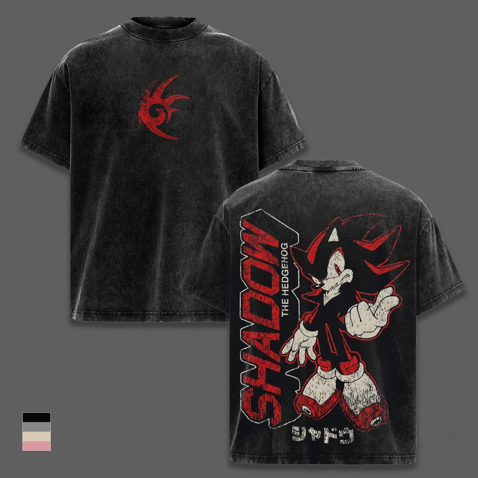 Shadow Hedgehog Vintage Washed Graphic T-Shirt, Oversized Heavyweight Cotton Tee, Sonic Gaming Streetwear, Retro Anime Game Shirt, Double Sided Graphic, Y2K Grunge Fashion, Collector Fan Merch Gift