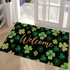 St. Patrick's Day Welcome Door Mat - Heavy-Duty Non-Slip Backing, Thick 7mm Cushioned Entry Mat with Welcome Message - All-Purpose Indoor/Outdoor Floor Mat for Front Door, Kitchen, Patio (Green Clovers on Black Background) - Perfect for St. Patrick's
