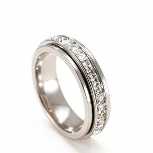 Trending Rotatable Full-Diamond Stainless Steel Ring with Stress Relief for Women Titanium Steel Option Premium Rotating Jewelry