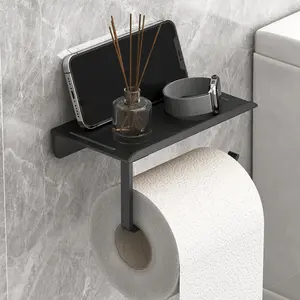 1 non perforated wall mounted bathroom tissue holder, Bathroom Accessory, a storage tool that does not require tools, does not damage the wall, and easily creates a clean bathroom, with a phone holder is an ideal bathroom product and home decoration