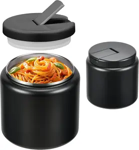 26oz Soup Thermo for Hot   with Buckle Lid Insulated Vacuum  Jar Wide Mouth Leakproof Stainless Steel Lunch Container (Black)